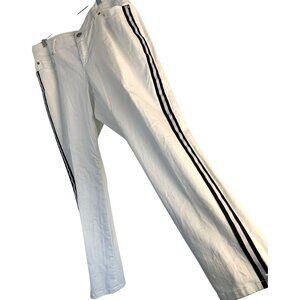 INC White Skinny Curvy Fit Ankle Jeans Tux Track Black Stripes Size 12 8975